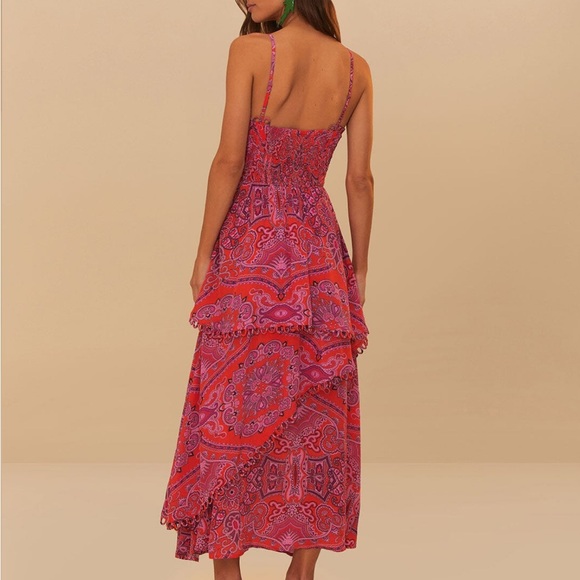 Farm RIO Red Paisley Scarf Loopy Trim Maxi Dress - Picture 4 of 6